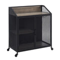 Industrial Bar Cabinet Cart with Mesh Doors Shelves and Wheels