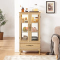 Illuminated Glass Curio Display Cabinet with Adjustable Shelves, Double Doors, and Drawer - Glass Wine Storage Solution