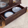 Illuminated Glass Curio Display Cabinet with Adjustable Shelves, Double Doors, and Drawer - Glass Wine Storage Solution