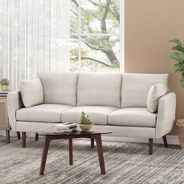 Contemporary 76.5-Inch 3-Seater Sofa with Birchwood Legs and Cushions