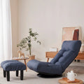 Navy Armless Swivel Recliner with Ottoman Set - Adjustable Headrest and Backrest