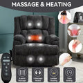 Grey Oversized Chenille Power Lift Recliner with Massage, Heating, and Flat Lay Feature