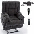 Grey Oversized Chenille Power Lift Recliner with Massage, Heating, and Flat Lay Feature
