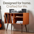Vinyl Record Player Stand with Built-in Charging Station - Dimensions: 31D x 26W x 15H
