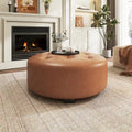 Christopher Knight Home Round Ottoman with Button Tufting in PU Leather