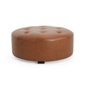 Christopher Knight Home Round Ottoman with Button Tufting in PU Leather