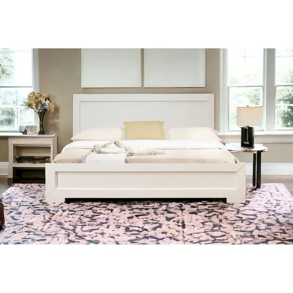 HomeRoots White Solid & Manufactured Wood Queen Bed Frame