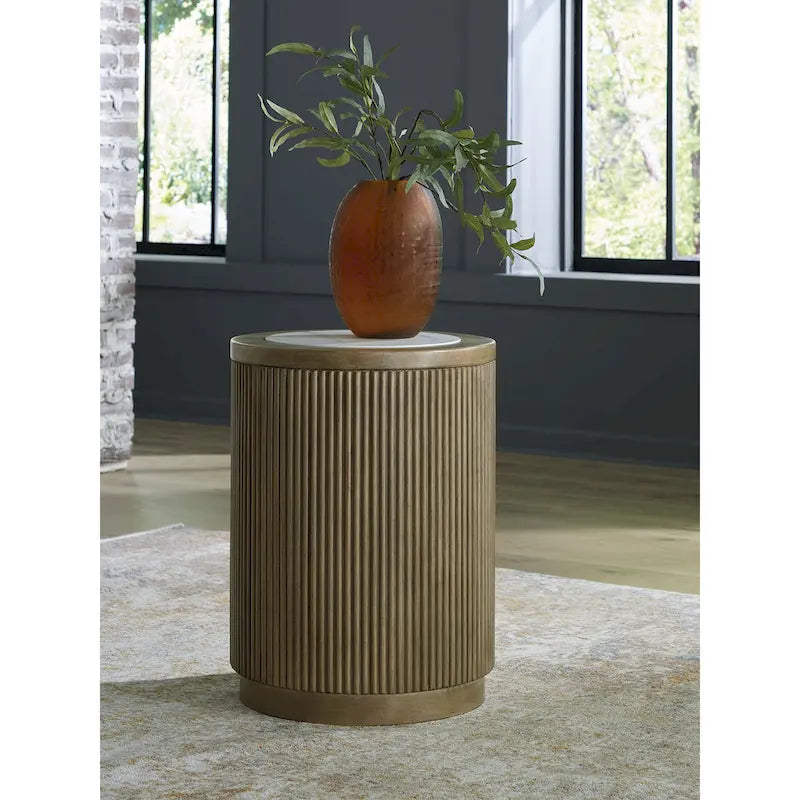 Signature Design by Ashley Camdill Light Brown and White End Table - Dimensions: 18.13" W x 18.13" D x 23.75" H
