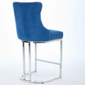Contemporary Set of 2 Bar Stools with Button-Tufted Back and Studded Trim, Chrome Metal Base - Ideal for Dining Room, Living Room, and Bedroom