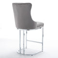 Contemporary Set of 2 Bar Stools with Button-Tufted Back and Studded Trim, Chrome Metal Base - Ideal for Dining Room, Living Room, and Bedroom