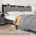 Industrial Black Bed Frame with Storage Headboard, Featuring 2 Spacious Drawers and Built-in Charging Station