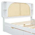 White Queen Size Rattan Bed with Trundle and Dual Storage Drawers