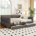 Upholstered Queen Size Daybed Sofa Bed with USB Ports and 2 Drawers - Vertical Stripes Recliner Loveseat Chaise Lounge