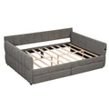 Upholstered Queen Size Daybed Sofa Bed with USB Ports and 2 Drawers - Vertical Stripes Recliner Loveseat Chaise Lounge
