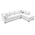 111 White Reversible Faux Leather 4-Seater Sectional Sofa with Throw Pillows