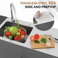 AECOJOY Stainless Steel Outdoor Kitchen Sink with Hose Hookup and Grill Prep Table Island Cabinets