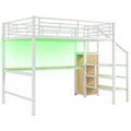 Complete Loft Bed Set with Desk, Storage Staircase, Compact Wardrobe, and LED Lighting