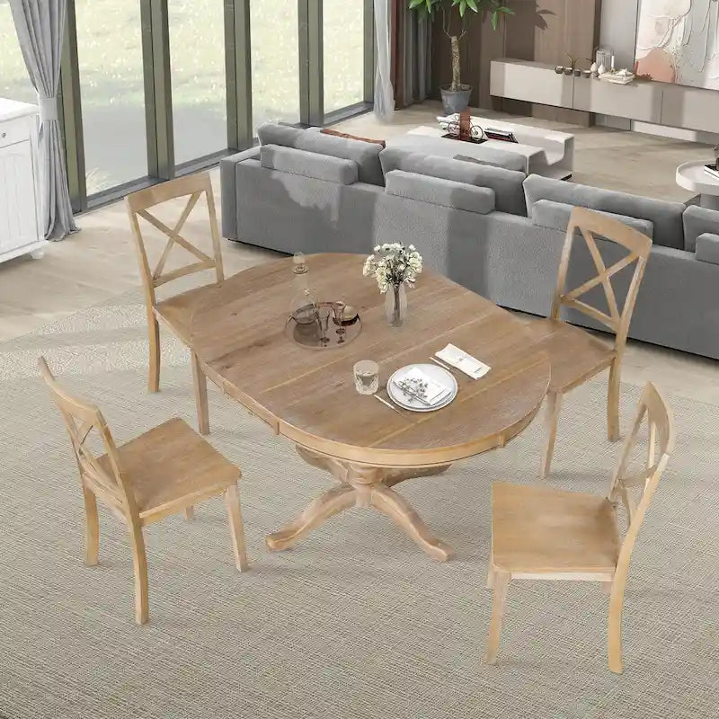 5-Piece Modern Dining Set for 4: Round Table with 4 Kitchen Chairs