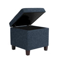 Navy Blue Woven Fabric Storage Ottoman - 18-Inch Square Tray Top