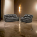 Gray Leather Lizzy Sofa and Loveseat Set with Manual Reclining and Solid Wood Frame