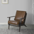 Handcrafted Amber Accent Chair with Slatted Mango Wood, Buffalo Leather Cushions, and Angled Legs