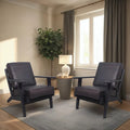 Handcrafted Amber Accent Chair with Slatted Mango Wood, Buffalo Leather Cushions, and Angled Legs