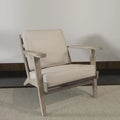 Handcrafted Amber Accent Chair with Slatted Mango Wood, Buffalo Leather Cushions, and Angled Legs