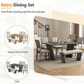 6-Piece Wooden Dining Set: Rectangular Table with 4 Upholstered Chairs and 1 Bench