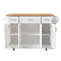 Spacious White Kitchen Island with Wood Drop Leaf, Embossed Texture Rolling Cart Featuring Doors and Drawers for Ample Storage