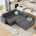 Roomfitters U-Shaped Sectional Sofa with Pull-Out Bed, Storage Chaise Lounge, and Integrated Charging Ports for Living Room