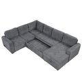 Roomfitters U-Shaped Sectional Sofa with Pull-Out Bed, Storage Chaise Lounge, and Integrated Charging Ports for Living Room
