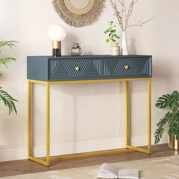 Contemporary Grey Console Table with Storage Solutions