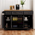 54-Inch Large Kitchen Island with Rubberwood Drop Leaf, Embossed Texture, Rolling Cart on 4 Wheels, Featuring 4 Doors and 3 Drawers