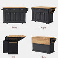 54-Inch Large Kitchen Island with Rubberwood Drop Leaf, Embossed Texture, Rolling Cart on 4 Wheels, Featuring 4 Doors and 3 Drawers
