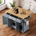 54-Inch Large Kitchen Island with Rubberwood Drop Leaf, Embossed Texture, Rolling Cart on 4 Wheels, Featuring 4 Doors and 3 Drawers