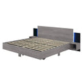 Modern King Size Wooden Floating Bed Frame with Nightstand and LED - Slatted Support Design
