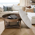 Spacious Round Waterproof Ottoman Coffee Table - 2-Tier Oversized Button-Tufted Design with Wooden Upholstery