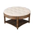 Spacious Round Waterproof Ottoman Coffee Table - 2-Tier Oversized Button-Tufted Design with Wooden Upholstery
