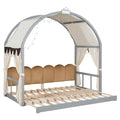 Gray Twin Bed with Arched Canopy and Trundle