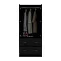 30.9-Inch Contemporary Double-Door Armoire with Two Drawers and Hanging Rod for Bedroom Storage