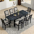 7-Piece Extendable Wooden Dining Table Set in Black and Gray with 6 Chairs