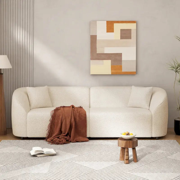 87.5 Boucle Curved 3-Seater Sofa with Sculptural Ergonomics