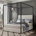 Contemporary Luxe Metal Canopy Bed Featuring a High Upholstered Headboard