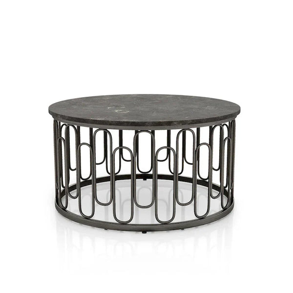 Lars Contemporary Round Coffee Table with Marble Top and Sturdy Metal Base by Furniture of America
