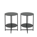 Black 2-Piece Tempered Glass End Table Set - Round Coffee Table for Bedroom, Living Room, and Office