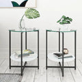 Black 2-Piece Tempered Glass End Table Set - Round Coffee Table for Bedroom, Living Room, and Office