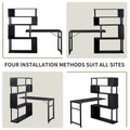 L-Shaped Corner Computer Desk with Rotating Features and 5-Tier Bookshelf for Home Office