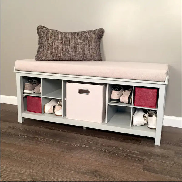 John Louis Home Grey Solid Wood Entryway Bench with Dual Shoe Storage and One Bin