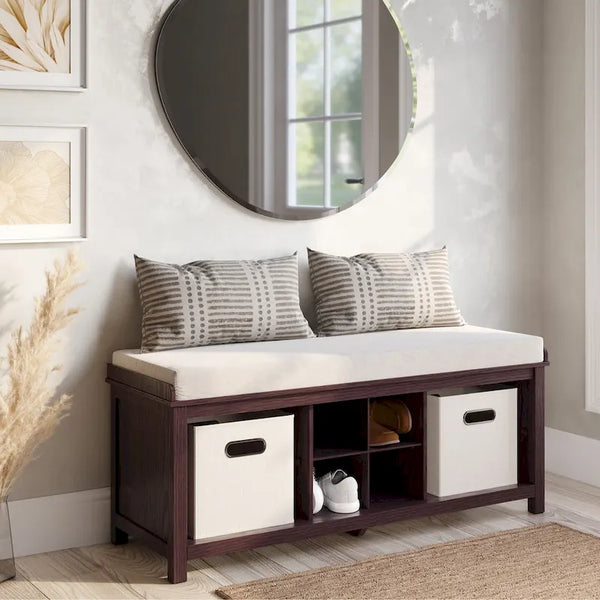 John Louis Home Espresso Solid Wood Entryway Bench with 4 Shoe Cubbies