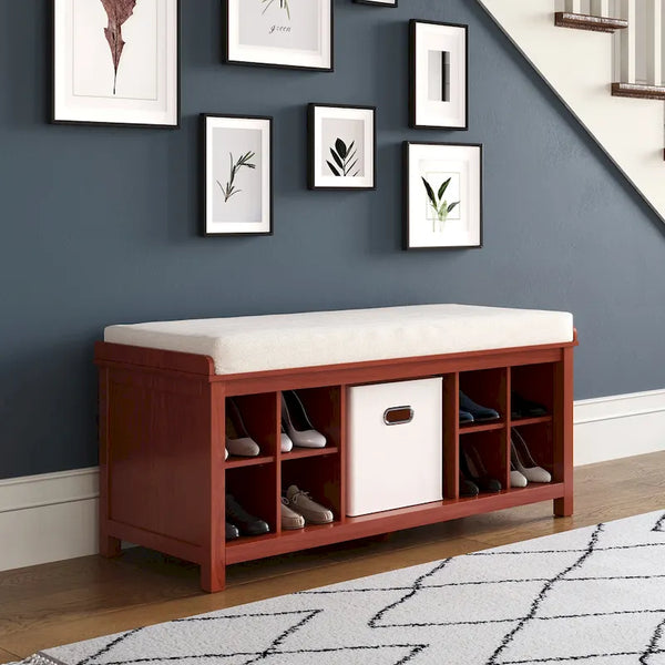 John Louis Home Mahogany Solid Wood Entryway Bench with 8 Shoe Cubbies